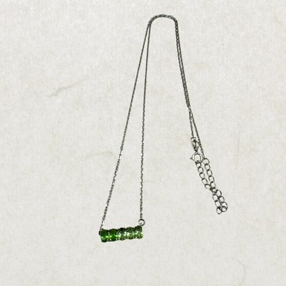 Vintage Sterling Silver Green Crystal Bar Necklace – Minimalist 925 Pendant Necklace 20”