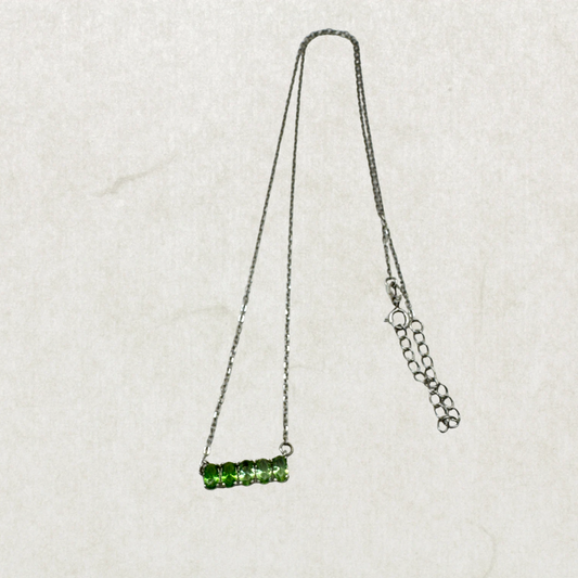 Vintage Sterling Silver Green Crystal Bar Necklace – Minimalist 925 Pendant Necklace 20”