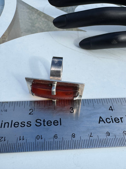 Vintage Mogens Godskesen Danish Modernist Sterling Silver Ring Amber Sz 8