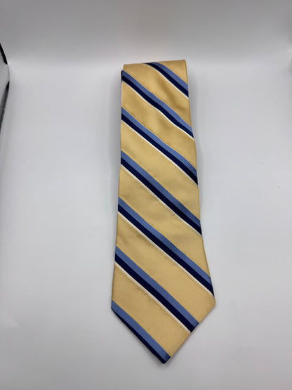 Vintage Tommy Hilfiger Silk Tie – 100% Silk, Gold & Blue Stripe