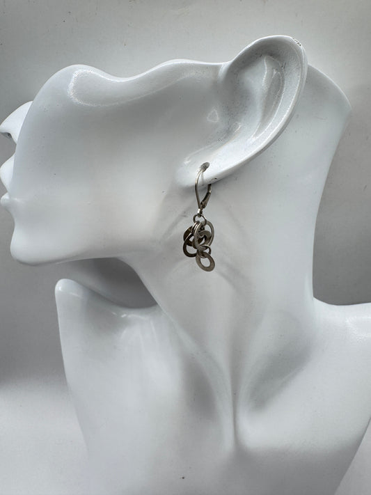 Vintage Sterling Silver Interlocking Circle Dangle Earrings – Excellent Condition