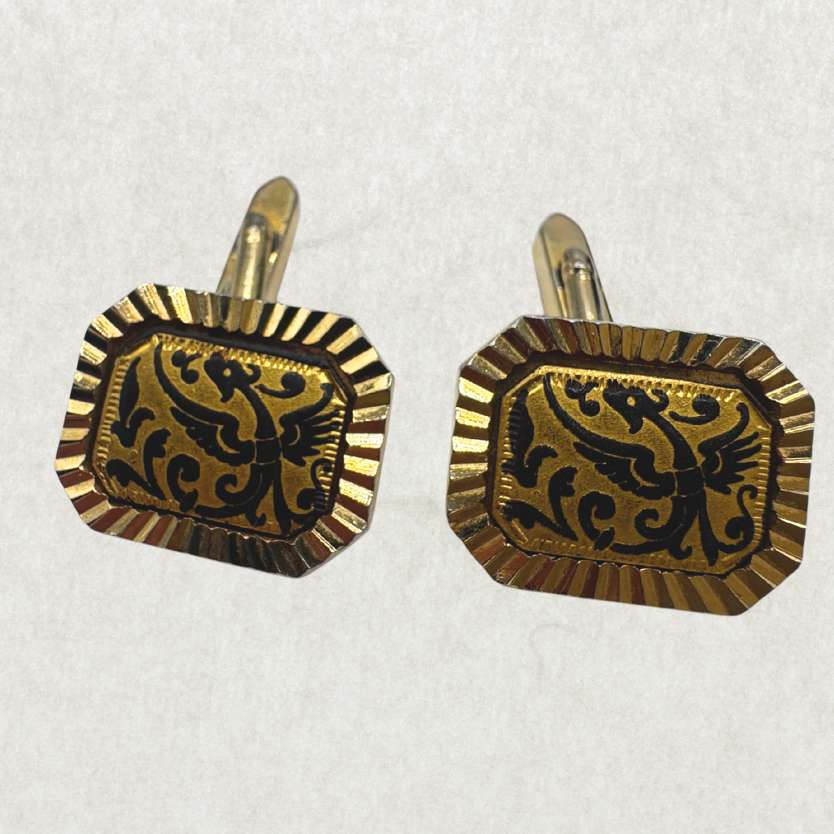 Vintage 1960s Spanish Damascene Cufflinks – Excellent Condition