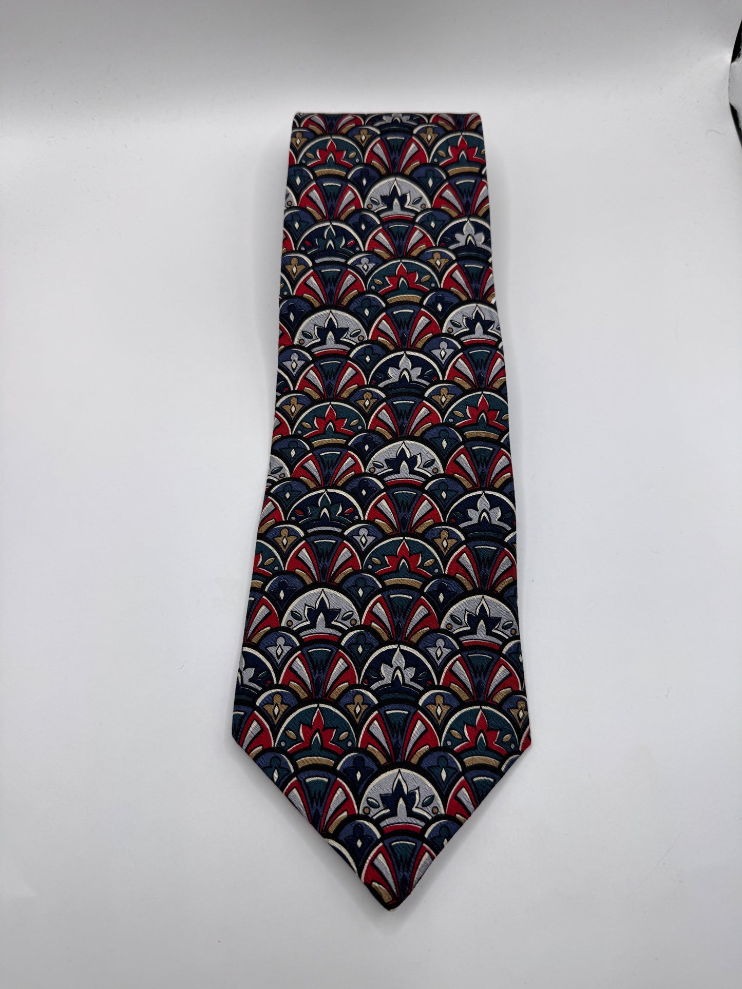 Vintage Moores Silk Tie – 100% Silk, Bold Geometric Fan Print