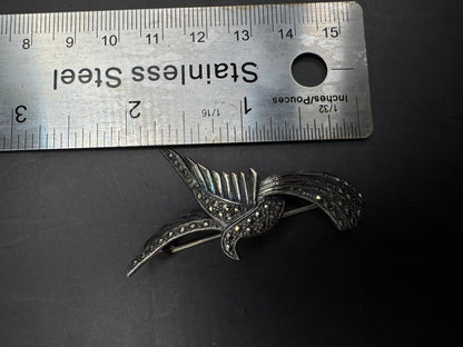 Marcasite Encrusted Bird Brooch Sterling