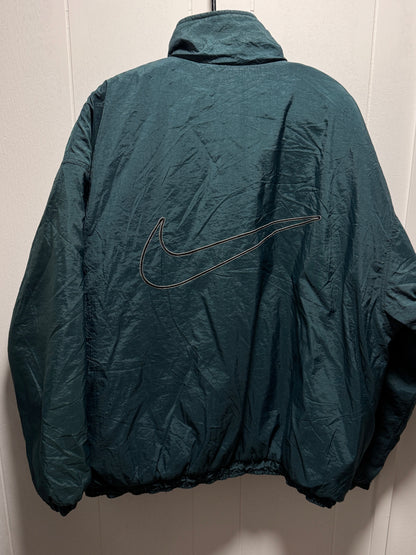 Vintage 90s Nike Reversible Puffer Jacket Men’s L – Big Embroidered Swoosh, Green/Blue