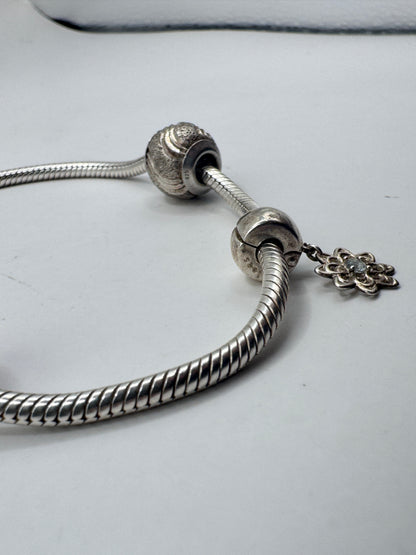 Michael Hill Sterling Silver 925 Snake Chain Charm Bracelet with 2 Michael Hill Charms & Emma & Roe Blue Diamond Charm