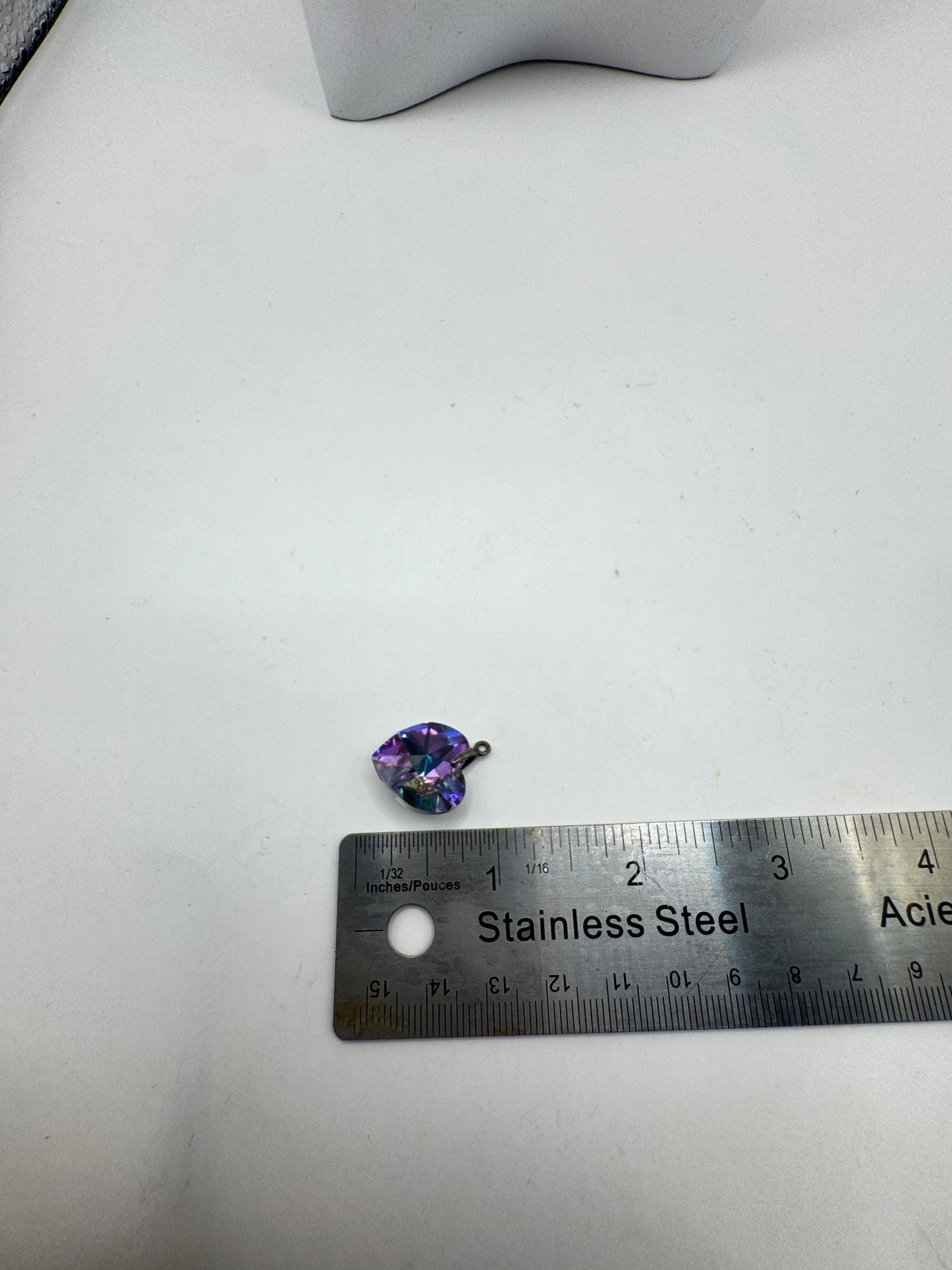 Vintage 925 Sterling Silver Crystal Heart Pendant – Aurora Purple Blue Faceted Charm