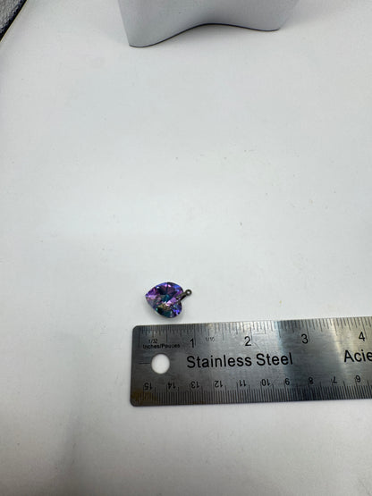 Vintage 925 Sterling Silver Crystal Heart Pendant – Aurora Purple Blue Faceted Charm