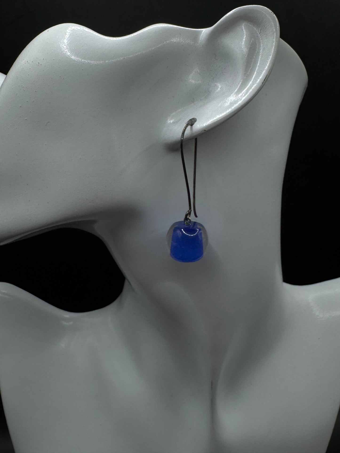 Zsiska Sterling Silver Blue Resin Drop Earrings – Modern Art Glass Style, Minimalist Dangle