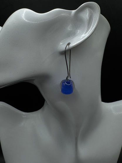 Zsiska Sterling Silver Blue Resin Drop Earrings – Modern Art Glass Style, Minimalist Dangle