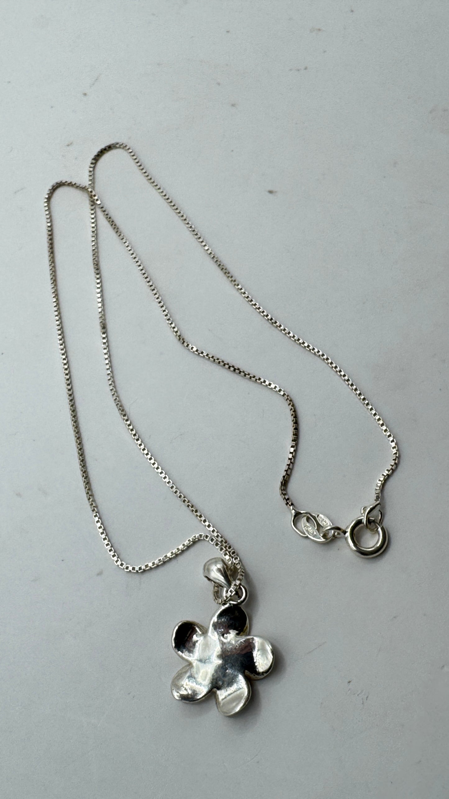 Vintage Sterling Silver Italian Flower Necklace – Delicate Floral Pendant Chain 17”
