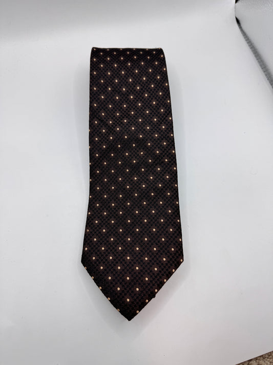 Vintage Hugo Boss Silk Tie – 100% Silk, Brown Microdot Pattern