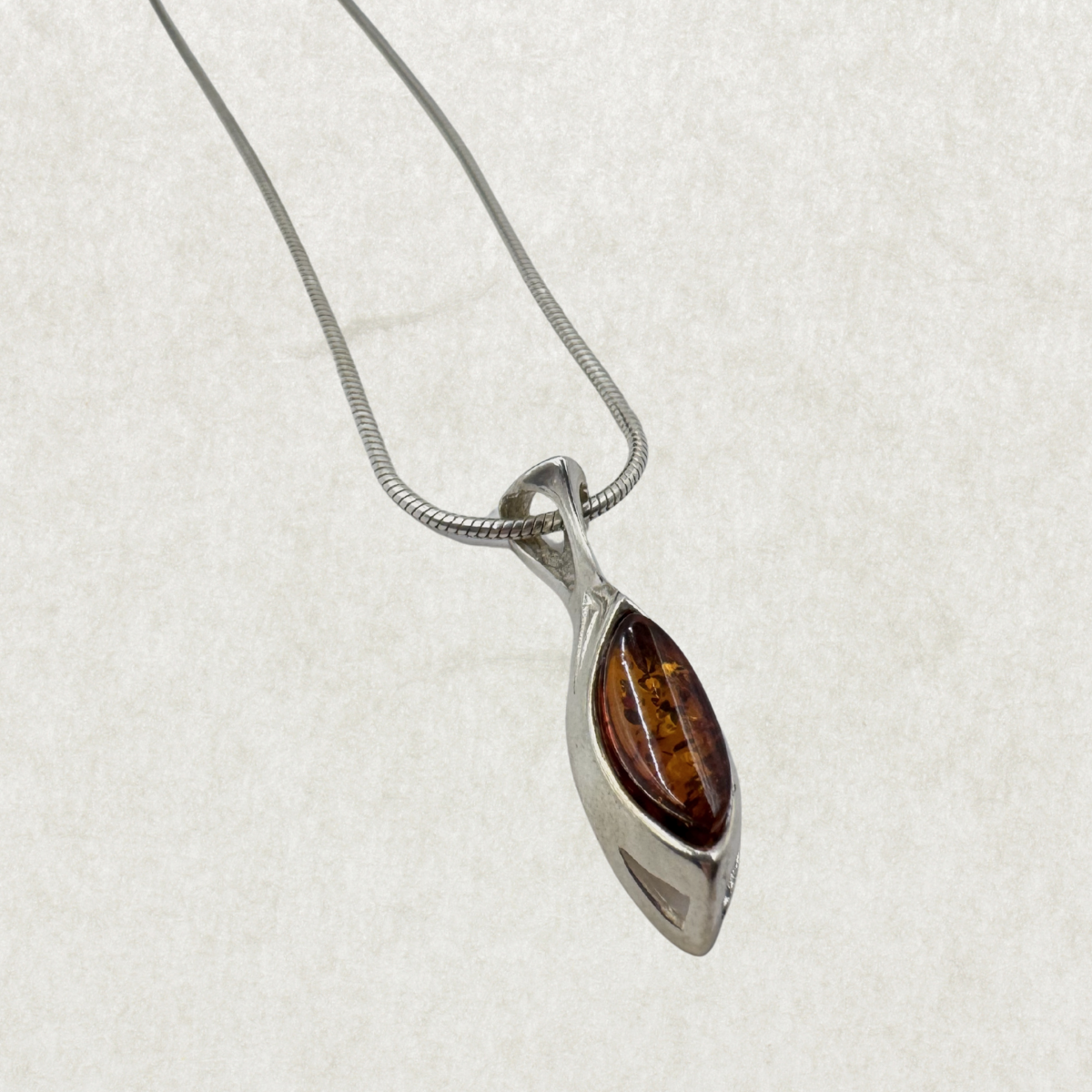 Silver 925 Marquise Amber Pendant Necklace 15”