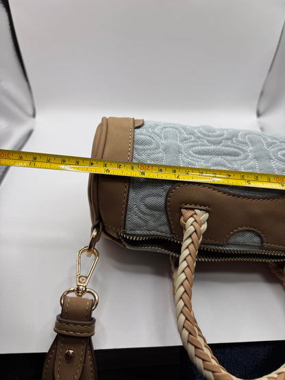 True Religion Quilted Horseshoe Mini Duffel Crossbody Bag – Brand New, Denim & Tan