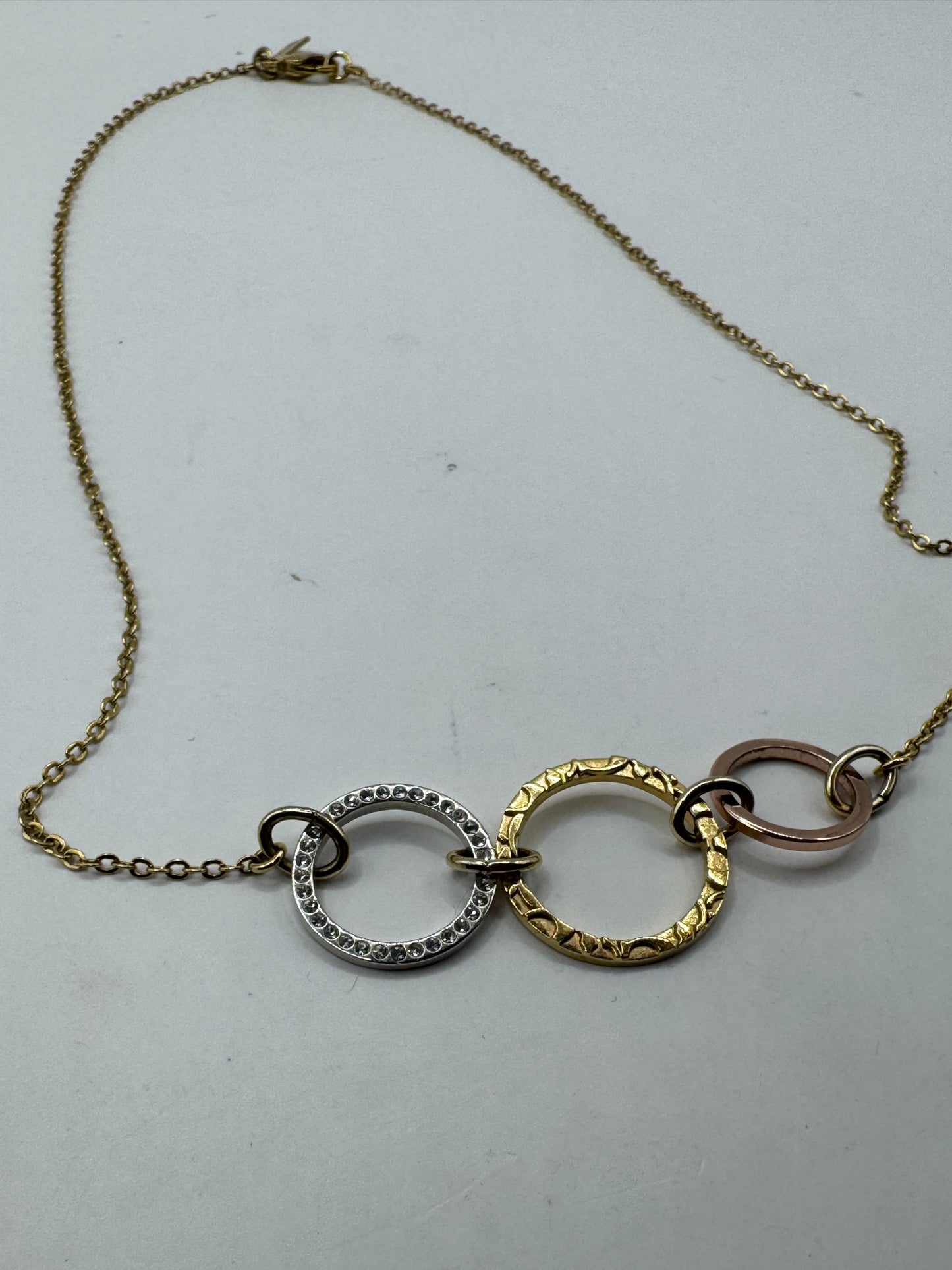 Vintage Coach Necklace – Mixed Metal Interlocking Rings, Gold Tone Chain, 20”