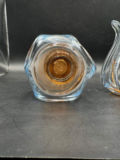 Vintage Art Glass Candle Holders Pair – Amber & Clear Sculptural Mid-Century Style Candlesticks
