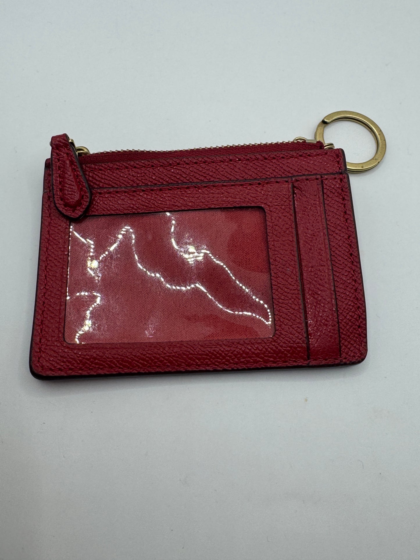 Vintage Coach Red Leather Zip ID Card Case Keychain Wallet – Excellent Condition
