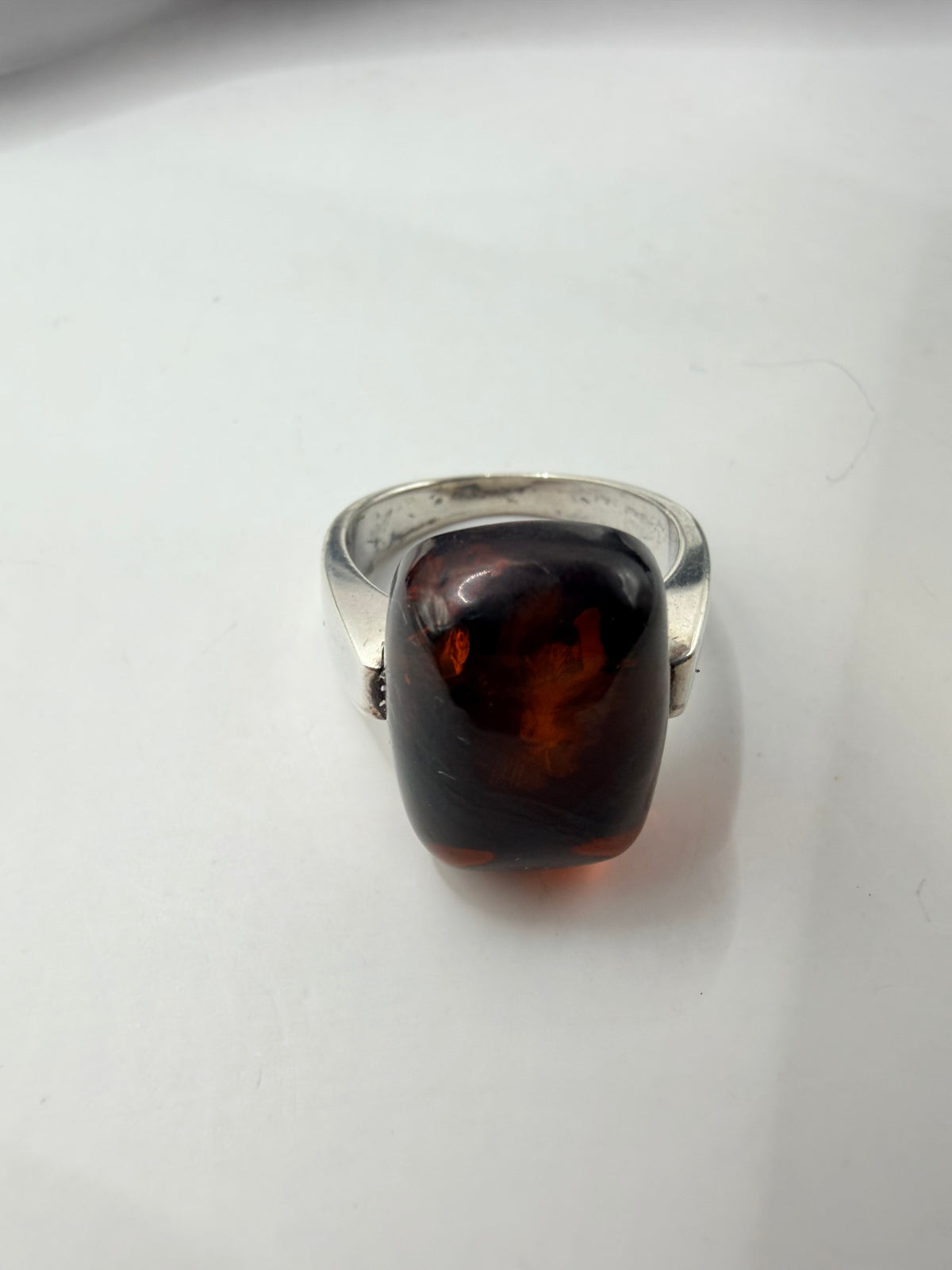 Midnight Ember Amber Ring — Size 6.5