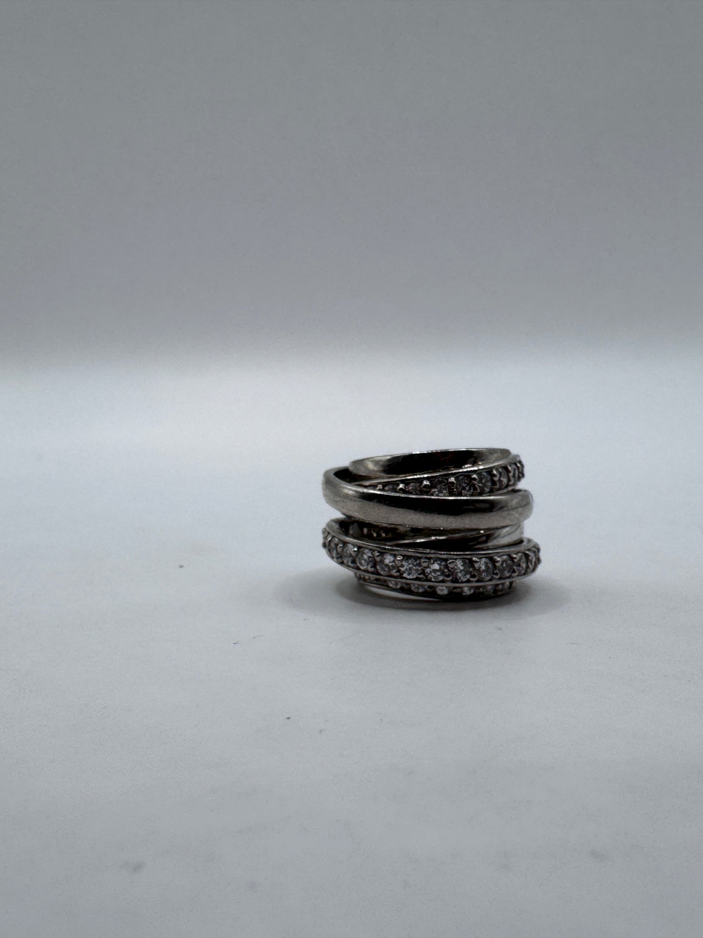 Sterling Silver 925 NH Diamond Band Ring, Size US 3.5 – One Diamond Missing