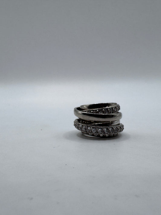 Sterling Silver 925 NH Diamond Band Ring, Size US 3.5 – One Diamond Missing