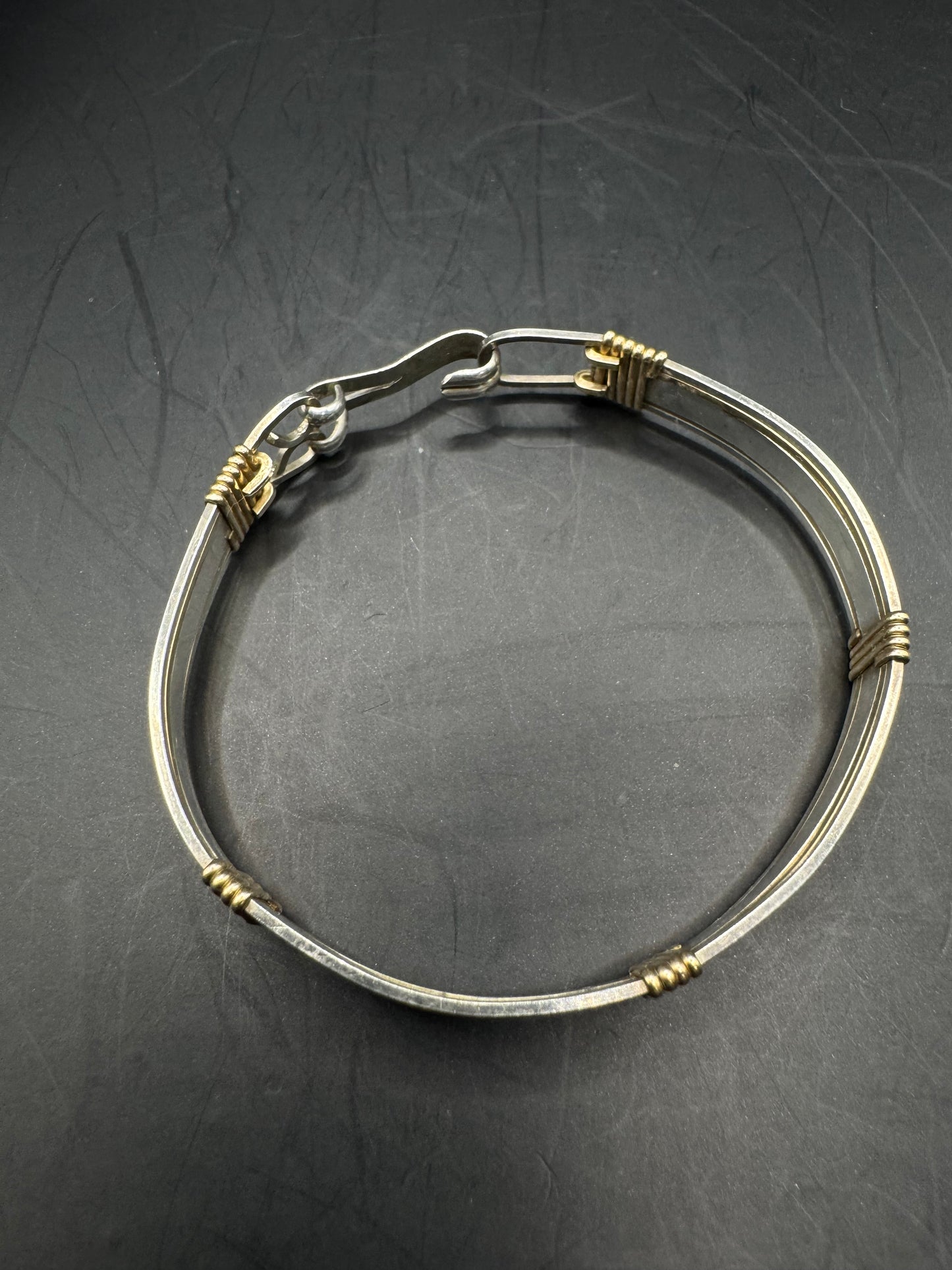 Vintage Sterling Silver Bracelet with 14k Gold-Filled Accents – Floral Engraved