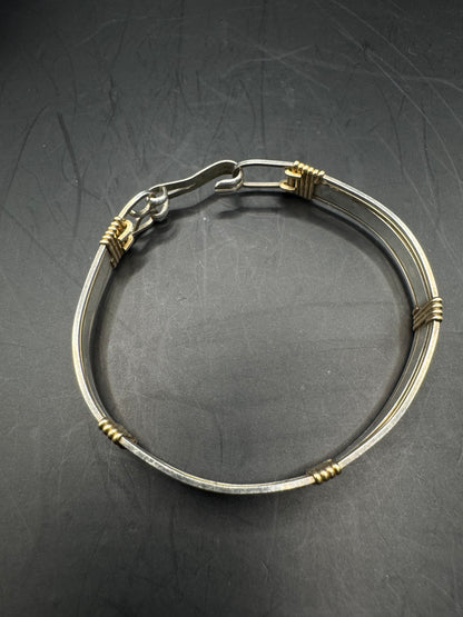 Vintage Sterling Silver Bracelet with 14k Gold-Filled Accents – Floral Engraved