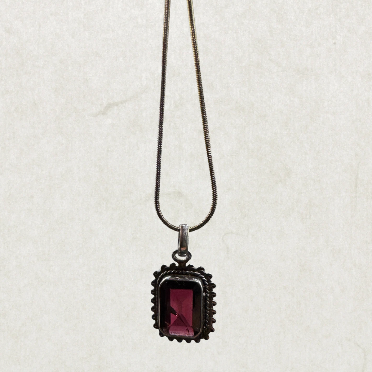 Vintage 925 Silver Ruby Pendant Necklace