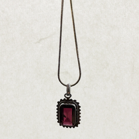 Vintage 925 Silver Ruby Pendant Necklace