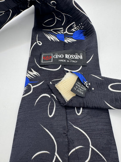 Vintage Gino Rossini Italian Silk Tie – Abstract Blue Floral, 56” x 3.5”, Made in Italy