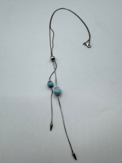 925 Sterling Silver Lariat Necklace with Blue Beads
