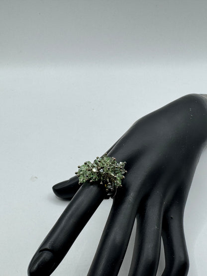 Vintage Sterling Silver Toe Ring – Green Crystal Bead Cluster, Pom Pom Style, Adjustable