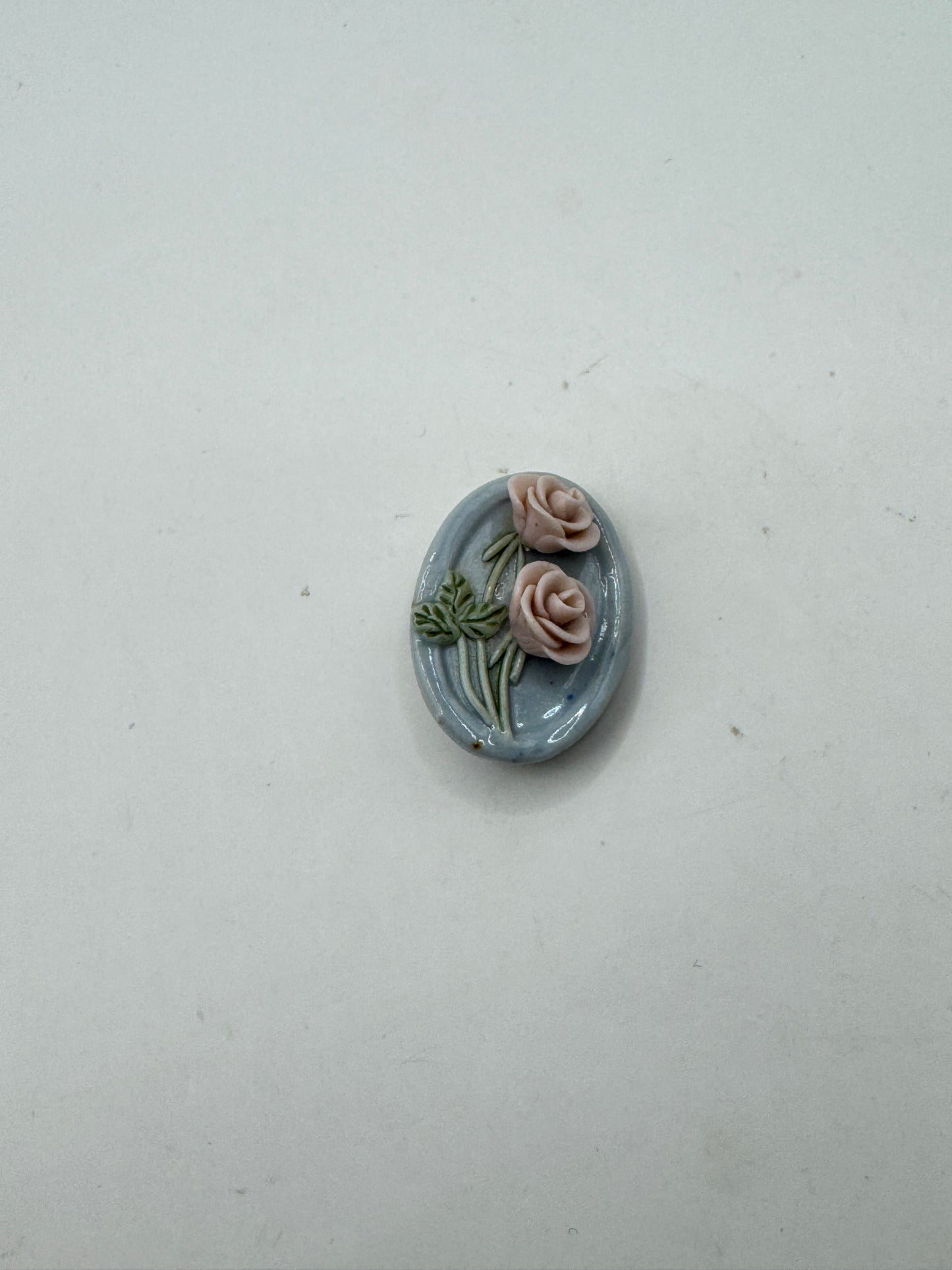 Vintage Handcrafted Porcelain Rose Brooch – Floral Ceramic Pin Signed “Marit” 3cm x 2cm