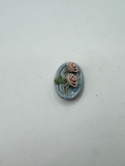 Vintage Handcrafted Porcelain Rose Brooch – Floral Ceramic Pin Signed “Marit” 3cm x 2cm