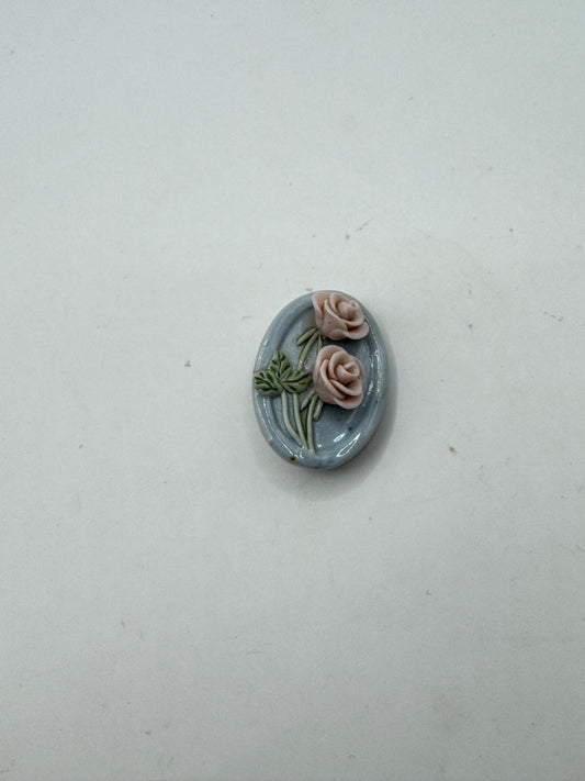 Vintage Handcrafted Porcelain Rose Brooch – Floral Ceramic Pin Signed “Marit” 3cm x 2cm