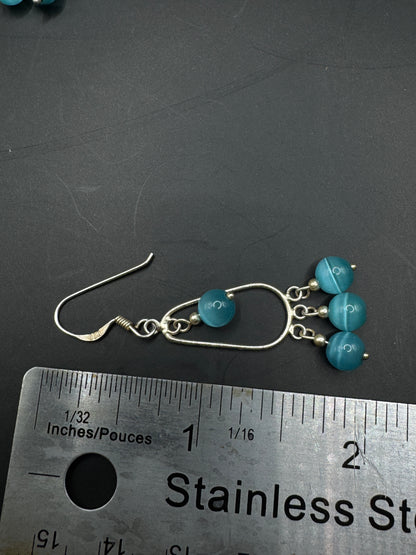 Vintage Sterling Silver Dangle Earrings with Aqua Blue Beads – Minimalist Chandelier Style