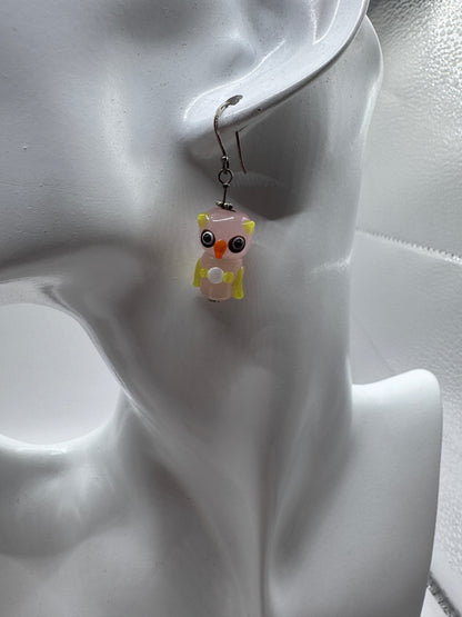 Vintage Handmade Sterling Silver 925 Murano Glass Owl Earrings