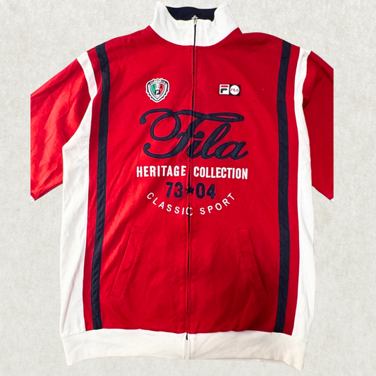 Rare Vintage Fila Heritage Collection Zip-Up Jacket – Size XL, Red/White, Short Sleeve