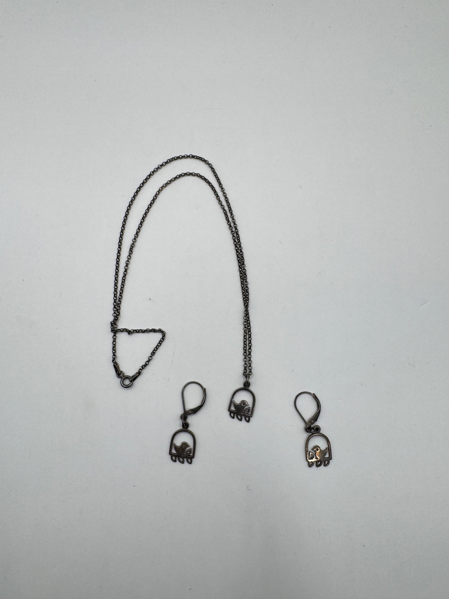 Vintage Sterling Silver Necklace & Earrings Set – Unique Basket Design
