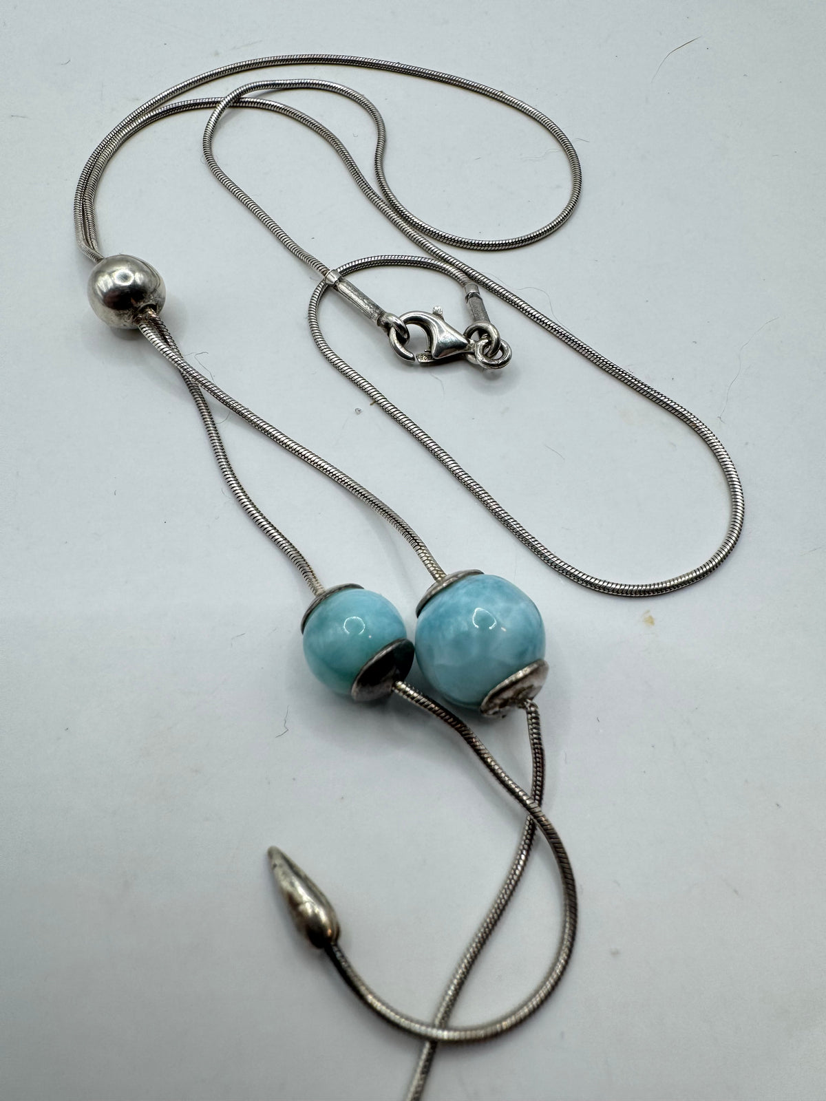 925 Sterling Silver Lariat Necklace with Blue Beads