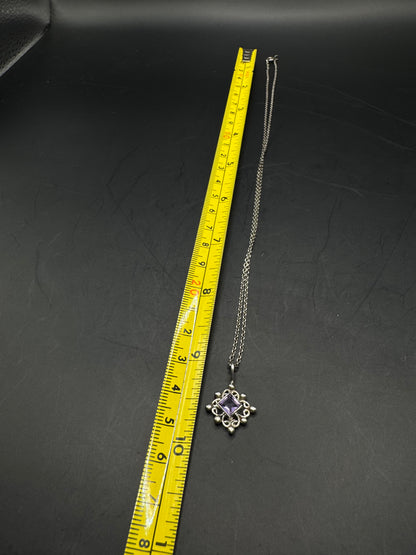 Sterling Silver Necklace with Amethyst Pendant – 18”