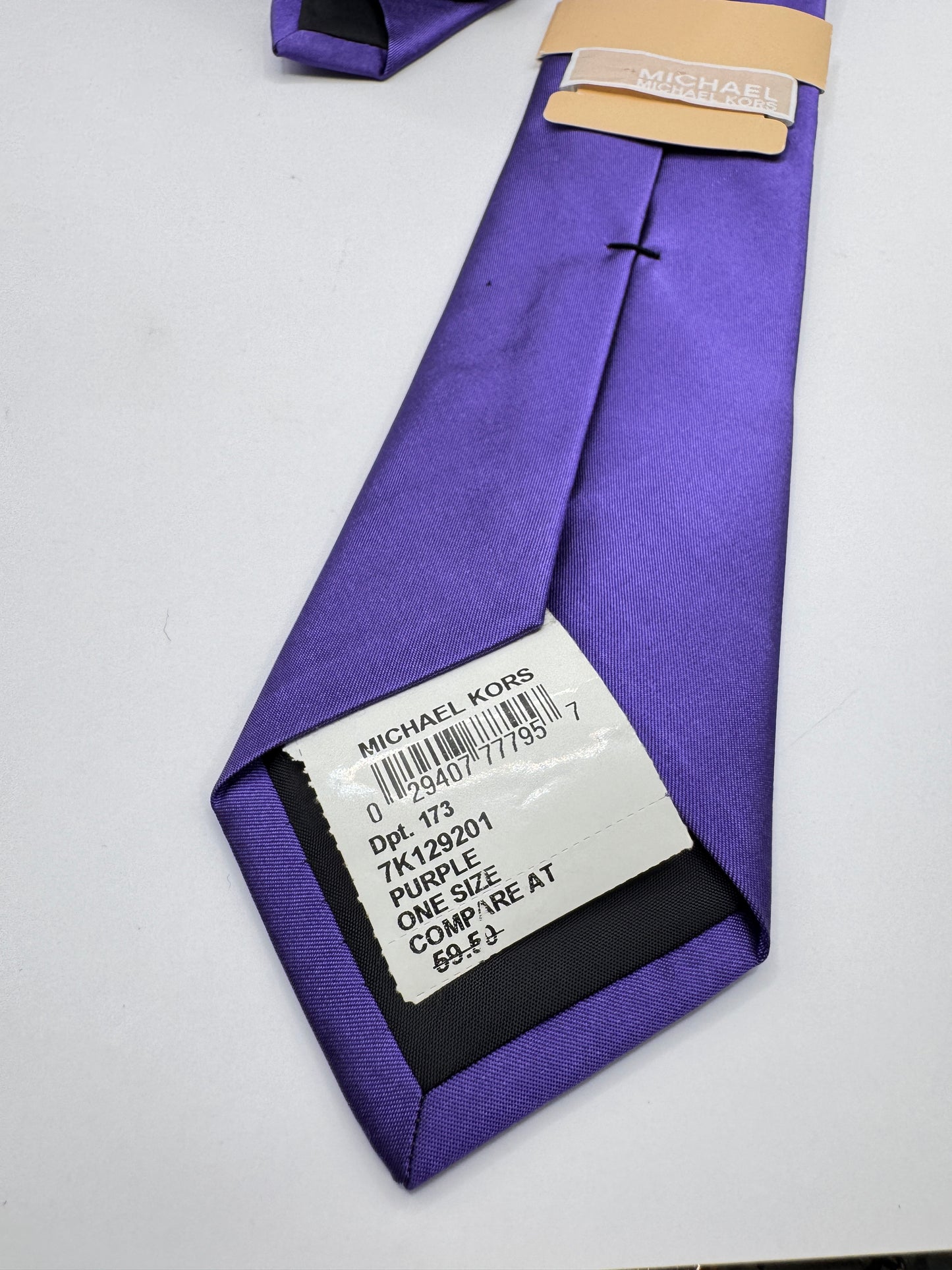 Michael Kors 100% Silk Tie – Slim Solid Purple, 58” x 3”, Brand New