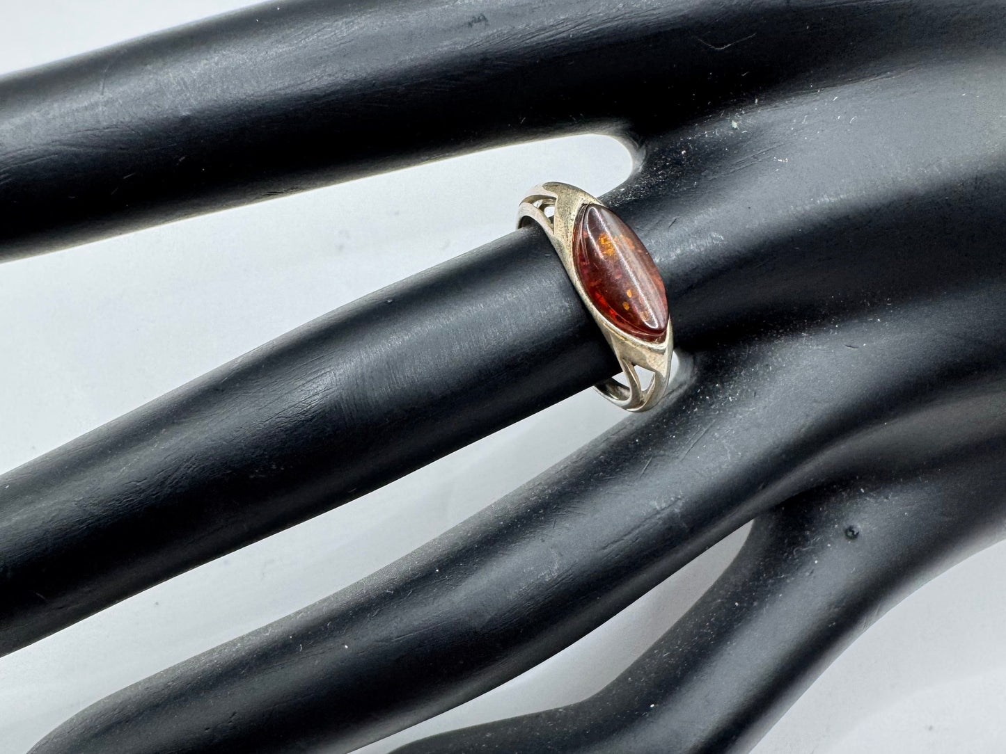 Vintage Sterling Silver Marquise Amber Ring Size 6.5
