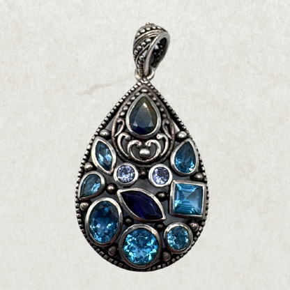Massive Sterling Silver Pendant with Precious & Semi-Precious Stones – Excellent Condition