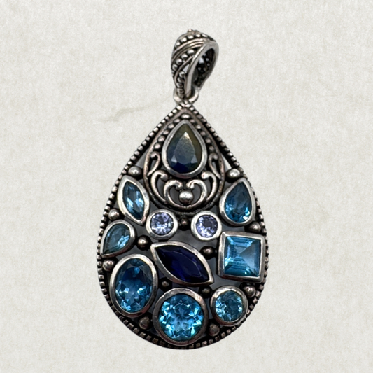 Massive Sterling Silver Pendant with Precious & Semi-Precious Stones – Excellent Condition