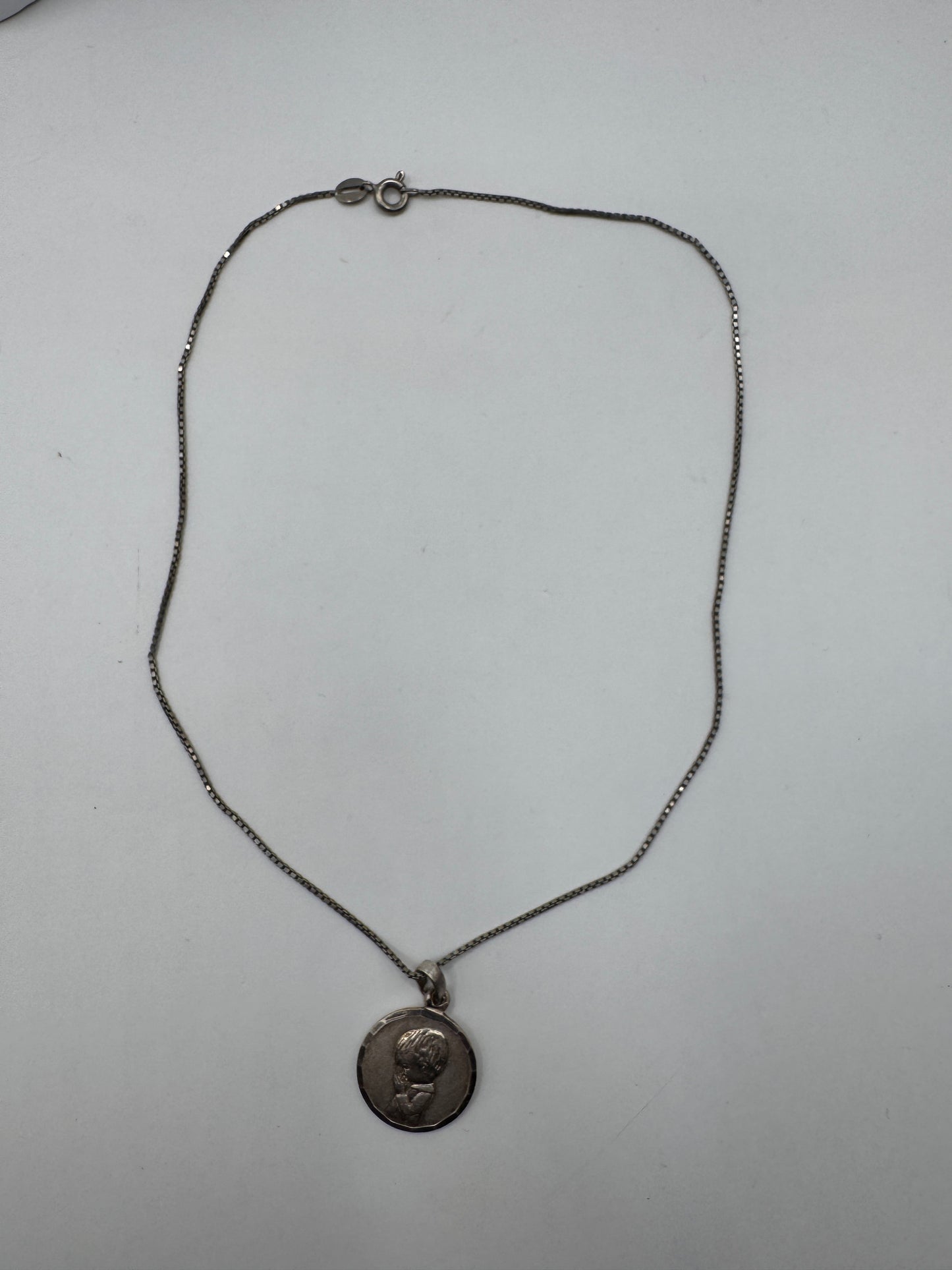 Vintage Sterling Silver Pendant Necklace – 15” Chain, Oval Cameo-Style Medallion