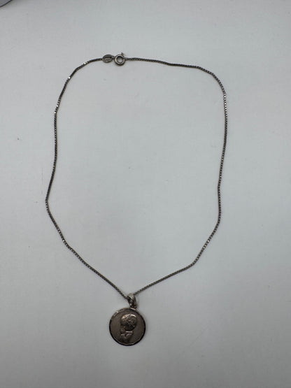 Vintage Sterling Silver Pendant Necklace – 15” Chain, Oval Cameo-Style Medallion