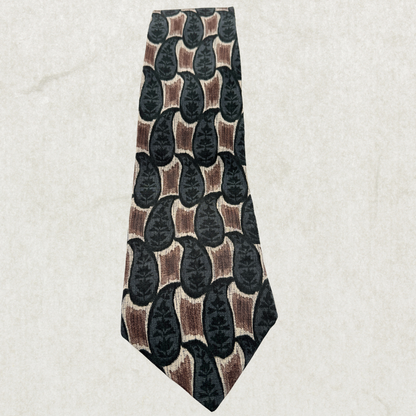 Vintage Pierre Cardin 100% Silk Tie – Brown & Black Abstract Pattern, 57” x 4”