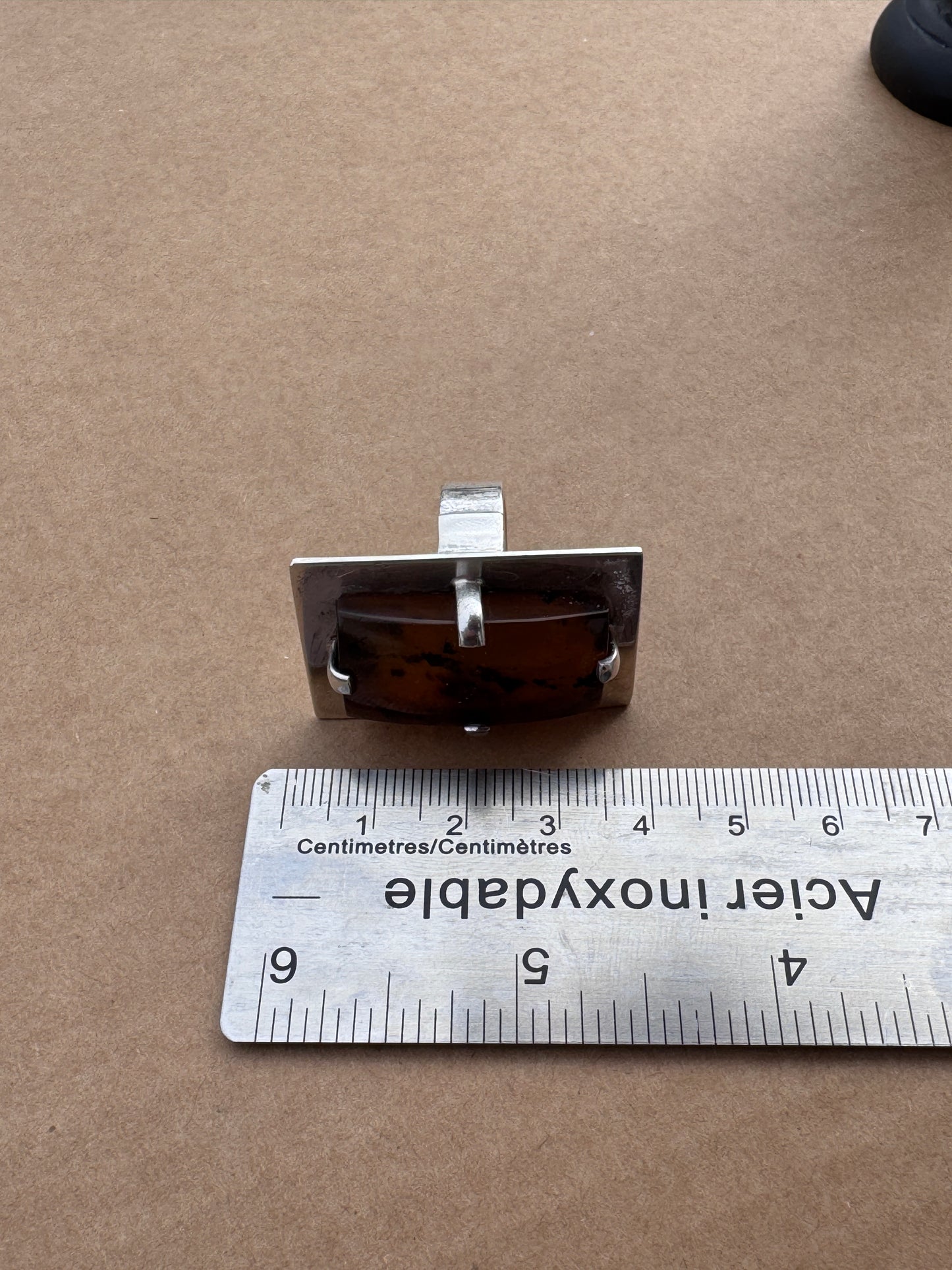Mogens Godskesen Danish Artisan Modernist Sterling Silver Ring with Large Amber – Size 7, Adjustable