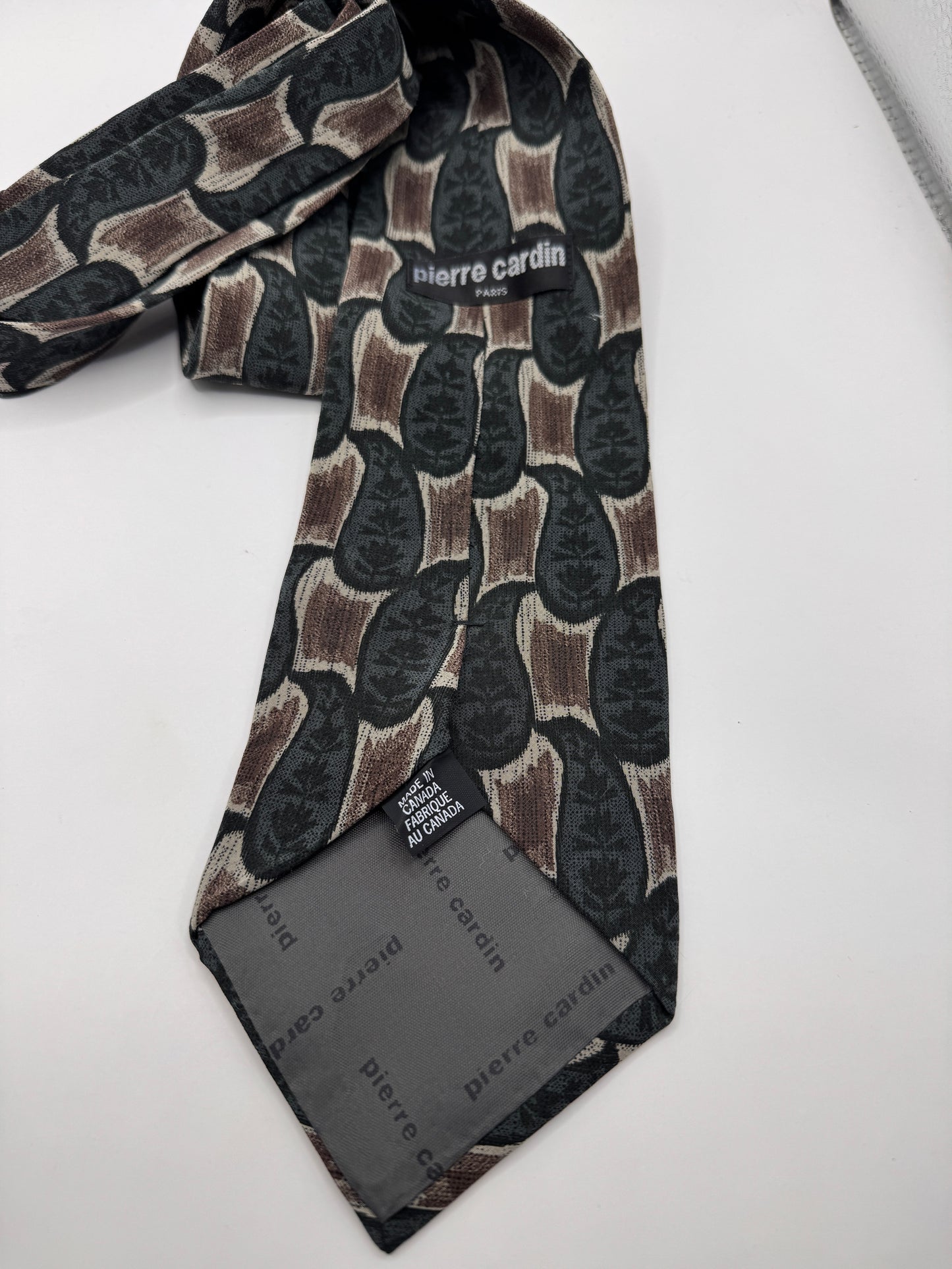 Vintage Pierre Cardin 100% Silk Tie – Brown & Black Abstract Pattern, 57” x 4”
