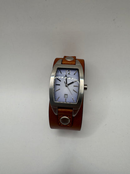 Fossil JR-8130 Women’s Watch – Wide Brown Leather Cuff & Silver-Tone Case